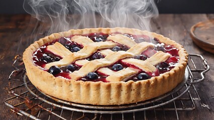 Freshly baked blueberry pie