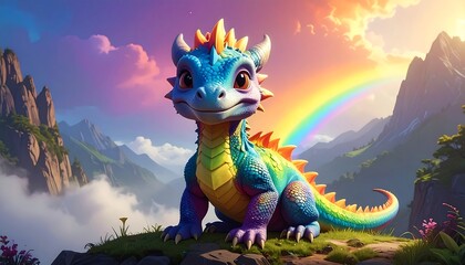 Colorful dragon on mountaintop