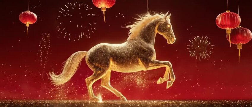 Chinese Ink Wash Painting of Galloping Horse Animation. Ideal for artistic and cultural projects celebrating the Year of the Horse.