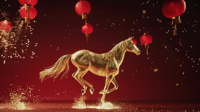 Chinese Ink Wash Painting of Galloping Horse Animation. Ideal for artistic and cultural projects celebrating the Year of the Horse.