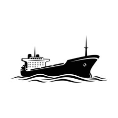 Obraz premium Silhouette of a cargo ship sailing on the sea isolated on white background, maritime transport