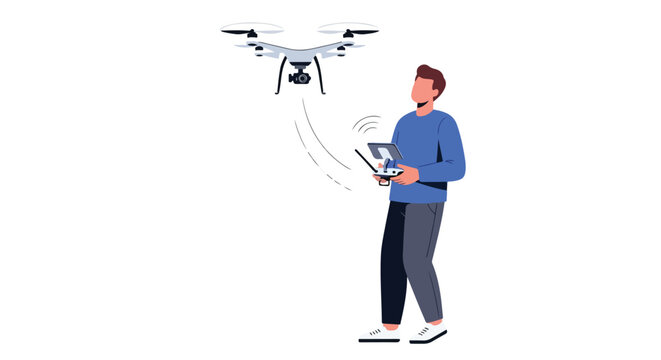 Remote operator controlling drone for aerial photography, leisure activity or inspection task with modern technology, hobby exploration concept