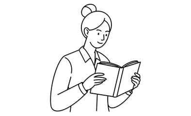 読書する人物のシンプルな線画イラストアイコン