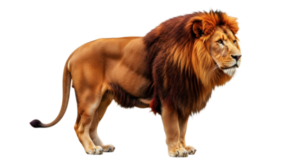Lion Red Mane Standing Isolated on Transparent Background