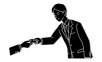 名刺交換をするビジネスマンの線画イラストアイコン