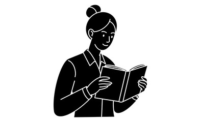 読書する人物のシンプルな線画イラストアイコン