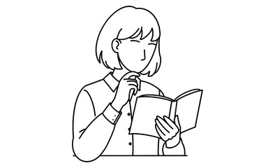 読書する人物のシンプルな線画イラストアイコン