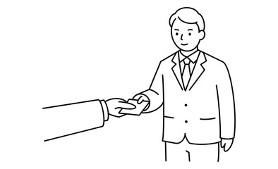名刺交換をするビジネスマンの線画イラストアイコン