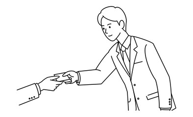 名刺交換をするビジネスマンの線画イラストアイコン