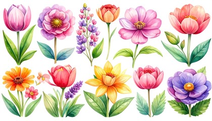 Colorful floral illustration set