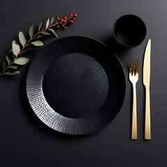 black and white plate with fork and knife