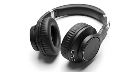 Sleek black over-ear headphones designed for high-quality audio immersion, showcasing modern technology and comfortable listening experience on a pristine white background