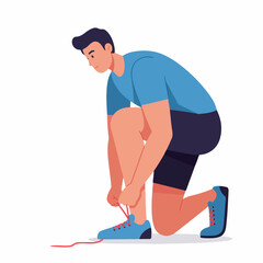 Flat Illustration Man Tying Shoelace for Exercise and Running Activity