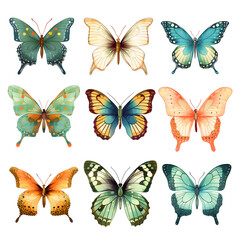 Obraz premium Set of Beautiful Hand-Painted Butterflies for a Spring or Summer Design.