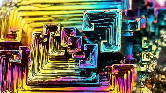 Iridescent bismuth crystal close up