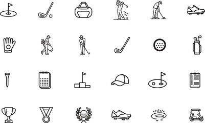 golf thin line icons set. sport, club, ball, tournament, player, championship, leisure. editable stroke. vector illustration