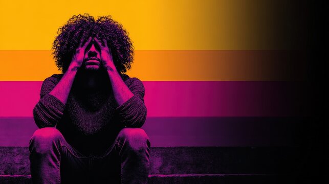 Despondency: A person, enveloped in a moody ambiance, clutches their face with hands. Capturing themes of isolation and inward reflection. 