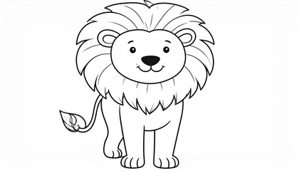 Adorable cartoon lion with a fluffy mane and tiny crown, outlined in bold black lines. Perfect for kids’ coloring books, educational materials, and fun jungle or animal-themed designs.