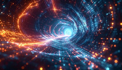 Hightech lines, color flowing intricate D animated network Action, render packets background, one depicting data glowing