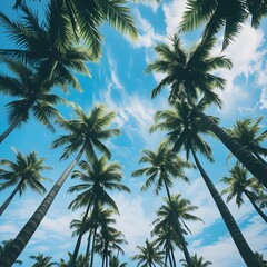 Fototapeta premium palm trees on blue sky background