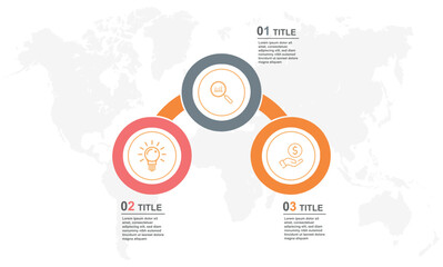Vector art of circular infographic with three steps and icons.