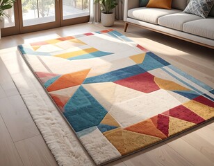 Colorful geometric rug in a modern living room