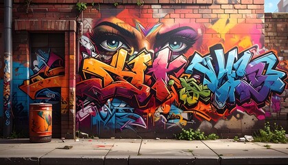 Colorful graffiti mural on a brick wall