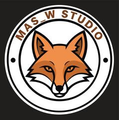 Obraz premium This striking logo features a stylized fox's face, rendered in warm orange tones, encircled by a bold border. The design is perfect for MAS-W Studio, showcasing creativity and a touch of nature, makin