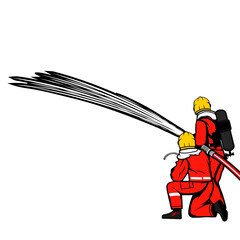two firefighters sprayed water vector illustration