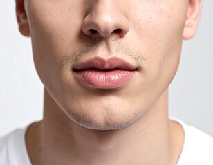 Obraz premium Close-up of a man's mouth and chin area, neutral expression, light skin