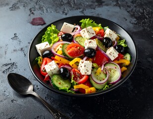Colorful Greek salad in a bowl