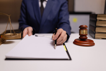 Lawyer businesswoman working diligently with signature document in a modern office, Signing...