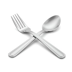 Silver Fork and Spoon Crossing on White Background