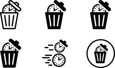 Icons of clocks being thrown away or moving fast