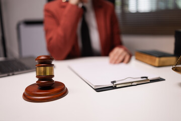 Justice and laws concept. Lawyer businesswoman with law book in a modern office,