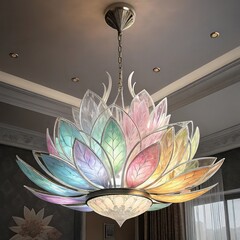 Luxury Lotus Flower Chandelier with Pastel Glass Petals, luxury decorative chandelier