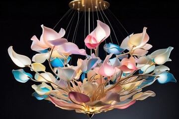 Luxury Lotus Flower Chandelier with Pastel Glass Petals, luxury decorative chandelier