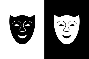 Theater Mask Icon Vector on Monochrome Background.