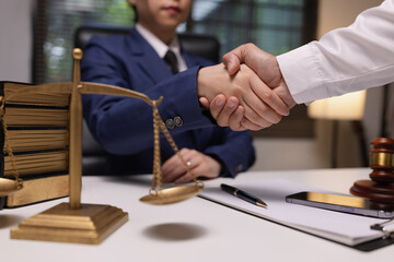 Handshake for agreement and partnership, Justice and attorney service.