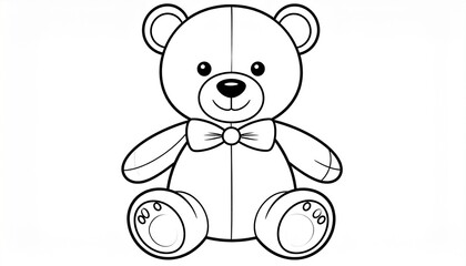 Obraz premium Adorable teddy bear illustration with simple black outlines and a bowtie, perfect for kids’ coloring books, nursery art, baby shower decor, and playful design projects.