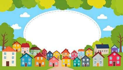 Colorful houses in a row, a blank space for text