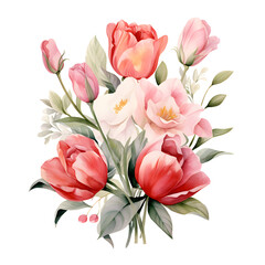 Obraz premium Watercolor Bouquet of Pink and Red Tulip Flowers.