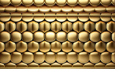 Metallic Gold Hexagonal Scale Pattern with Geometric Precision and Reflected Light
