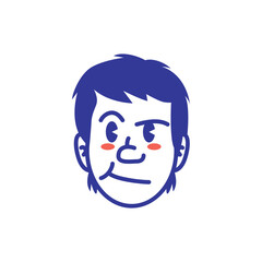 Cartoon illustration of male face emoji with frowning expression and blush cheeks. Simple bold vector style, perfect for sticker, mascot, emoji set, and social media design. EPS file.