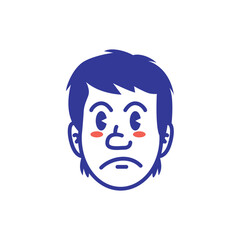 Cartoon illustration of male face emoji with frowning expression and blush cheeks. Simple bold vector style, perfect for sticker, mascot, emoji set, and social media design. EPS file.