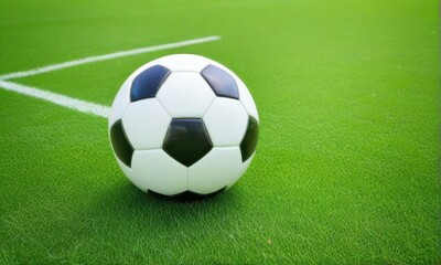 Soccer Ball Placed Neatly on a Green Soccer Field Corner Spot