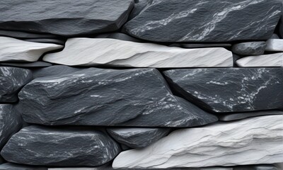 Stone Wall with Gray and White Rocks in Stacked Texture for Home Decoration