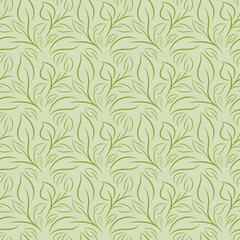 Seamless Monochromatic Pattern with Organic Wavy Green Leaves