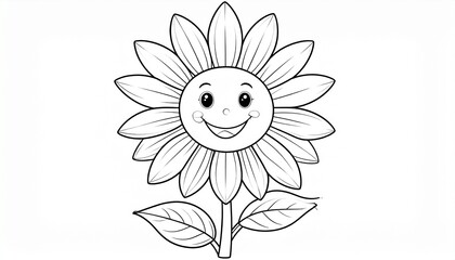 Adorable sunflower with a happy face, bold outlines for easy coloring. Perfect for children’s activity books, education, nature themes, DIY crafts, and joyful printable art.