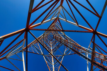 radio tower with view from bottom to top
